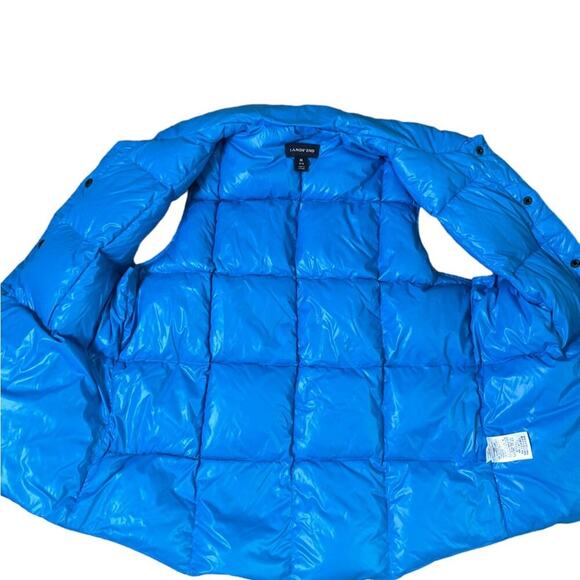 Lands End puffer vest packable in blue button up goose down SZ M 8/10 pockets - Picture 5 of 12